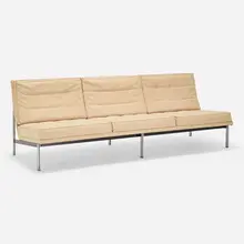 Parallel Bar sofa by Florence Knoll, 1954, upholstery, matte and chrome-plated steel, enameled steel, sold May 2023