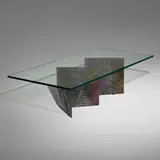 Coffee table, model PE 11 by Paul Evans, 1969, welded, polychromed, and patinated steel, glass, sold May 2023