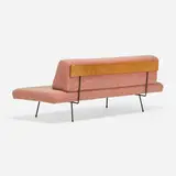 Early Daybed, model 102-R by Adrian Pearsall, c. 1954, upholstery, enameled steel, beech, sold May 2023