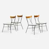 Group 76 dining chairs, set of four by Paul McCobb, 1953, enameled steel, birch plywood, vinyl, sold May 2023