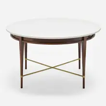 Irwin Collection dining table, model C8907 by Paul McCobb, c. 1950, mahogany, corian, brass, sold May 2023