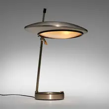 Rare table lamp, model 567 by Oscar Torlasco, 1959, aluminum, nickel-plated aluminum, enameled aluminum, frosted glass, sold May 2023