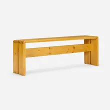 Bench from Les Arcs, Savoie by Charlotte Perriand, c. 1968, pine, sold May 2023
