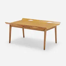 Tray table by Abel Sorenson, 1947, birch, birch plywood, canvas webbing, sold May 2023