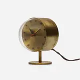 Table clock, model 4766 by George Nelson & Associates, 1949, brass, acrylic, enameled aluminum, sold May 2023