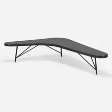 Coffee table by attribution Luther Conover, c. 1950, lacquered wood, enameled steel, brass, sold May 2023