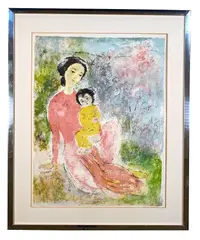 Mother and Child by Vũ Cao Đàm, lithograph, offered Jun 2021
