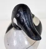 Untitled by Duck Decoy, Carved wood. Detailed carving in beak. Hand painted. Glass eye. Weighted, offered Jun 2021