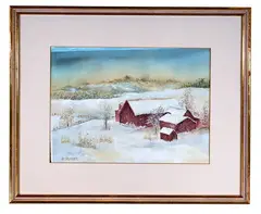 New England Winter Scene by A. Srommen, Watercolor, offered Jun 2021