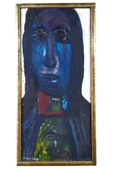 Moroccan Blue Man by Tibbie Levy, 1983, oil on canvas, offered Jun 2021