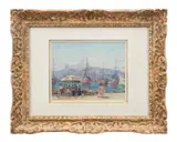 Untitled - San Tropez Harbor Scene by Frank-Will, watercolor on heavy rag paper, sold Oct 2024