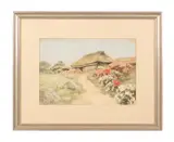 Untitled - Walkway to Thatch Roof Cottage - mid 20th century by Fujio Yoshida, watercolor on paper, sold Oct 2024