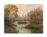 Untitled - Figure on Boat with Swans by Theodore Hines, oil on canvas, sold Oct 2024