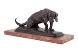 Untitled - Seated Hound Dog by Antoine-Louis Barye, bronze sculpture on red marble base, sold Oct 2024