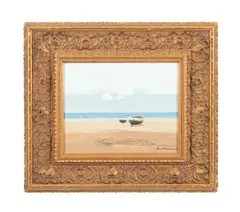 Untitled - Boats Ashore by Jose Barbera, oil on board, sold Nov 2024
