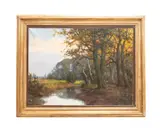 Untitled - Landscape with Cows in Field by Charles Meeuwissen, oil on canvas, sold Nov 2024