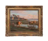 Untitled - Cows in Pasture by Félix Planquette, oil on board, sold Nov 2024