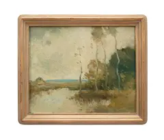 Untitled - Landscape by Water - early 20th century by Fernando a Carter, oil on academy board, sold Nov 2024