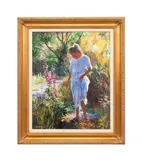 Woman Strolling by Water by Ivan Clarke, oil on canvas, sold Nov 2024