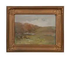 Untitled - Landscape in Blue and Green - 1915 by Fernando a Carter, oil on canvas wrapped to board, sold Nov 2024