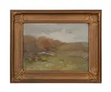 Untitled - Landscape in Blue and Green - 1915 by Fernando a Carter, oil on canvas wrapped to board, sold Nov 2024