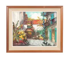 Old Creole Patio - circa 1965 by Collette Pope Heldner, oil on board, sold Nov 2024