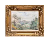 Untitled - Countryside Landscape View of a Church by Hughes Claude Pissarro, pastel on paper, sold Nov 2024