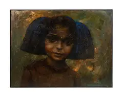 Girl with Blue Wings - 2001 by Kathleen Morris, oil on canvas, sold Dec 2024