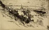 Untitled by Joseph Pennell, etching on paper "Rouen from Bon Secours", sold Oct 2018
