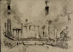 Untitled by Joseph Pennell, etching on paper "Castles of Work", sold Oct 2018