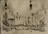 Untitled by Joseph Pennell, etching on paper "Castles of Work", sold Oct 2018
