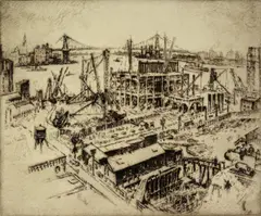 Untitled by Joseph Pennell, etching on paper "Hudson Ave. Under Construction", sold Oct 2018