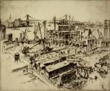 Untitled by Joseph Pennell, etching on paper "Hudson Ave. Under Construction", sold Oct 2018