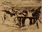 Untitled by Joseph Pennell, etching on paper "St. Martin's Bridge, sold Oct 2018