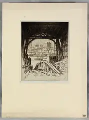 Untitled by Joseph Pennell, etching on paper "Columbia Heights from Fulton Ferry", sold Oct 2018