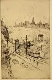 Untitled by Joseph Pennell, etching on paper "New York from New Jersey", sold Oct 2018