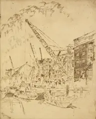 Untitled by Joseph Pennell, etching on paper "The Thames Wharf", sold Oct 2018