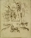 Untitled by Joseph Pennell, etching on paper "Fountain Court", sold Oct 2018