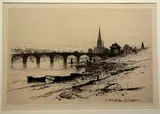 Untitled by David Young Cameron, 1889, etching "Perth Bridge", sold Oct 2018