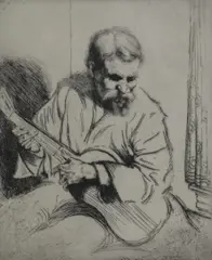 Untitled by Arthur William Heintzelman, etching "Guitar Player", sold Oct 2018