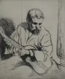 Untitled by Arthur William Heintzelman, etching "Guitar Player", sold Oct 2018