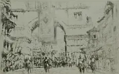 Untitled by William Walcot, 1918, drypoint etching on paper "The Emperor Hadrian Entering Salonica", sold Oct 2018