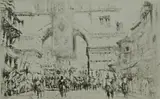 Untitled by William Walcot, 1918, drypoint etching on paper "The Emperor Hadrian Entering Salonica", sold Oct 2018