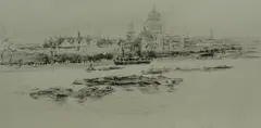 Untitled by William Walcot, 1913, drypoint etching on paper "The Thames from Waterloo Bridge", sold Oct 2018