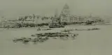 Untitled by William Walcot, 1913, drypoint etching on paper "The Thames from Waterloo Bridge", sold Oct 2018