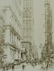 Untitled by William Walcot, 1924, drypoint etching on paper "Lower Broadway, sold Oct 2018