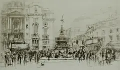 Untitled by William Walcot, 1924, drypoint etching on paper "Piccadilly Circus", sold Oct 2018