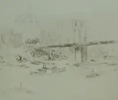 Untitled by William Walcot, 1923, drypoint etching on paper "Brooklyn Bridge", sold Oct 2018