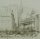Untitled by William Walcot, 1923, drypoint etching on paper "Battery Place, sold Oct 2018