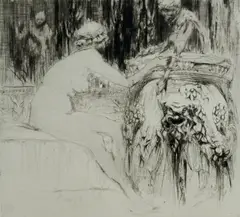 Untitled by William Walcot, 1912, drypoint etching on paper "Bacchante and Young Faun", sold Oct 2018